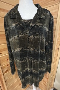 Teddi Woman-Dark Green-Snake Skin-Long Sleeve-Layered Shirt-Size 2X