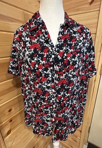 Villager Sport Woman by Liz Clairborne-Red,White and Blue-Short Sleeve Button Up Shirt-Size 2X