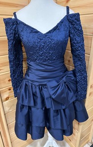 International Ladies Garment Workers Union-Vintage-Short-Elegant-Formal Dress-Navy Blue-Size 78