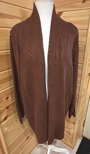 Designers Original-Womens- Brown Open-Front Cardigan with a Ribbed Shawl Collar.  Size 2X