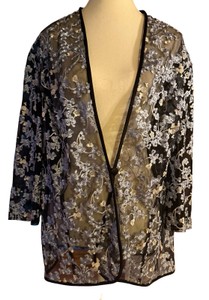 Alex Evenings -  Womens Black Sheer Floral Embroidered Lace Open Front Jacket - Size 3X