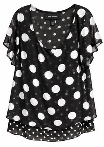 Lane Bryant Womens Black & White Polka Dot Layered Blouse-Size 1416
