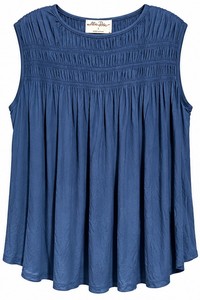 Allie Rose Womens Blue Smocked Sleeveless Top-Large  NWT
