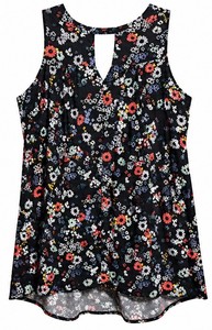 Old Navy Womens Black Floral Sleeveless Keyhole Blouse Top-XXL