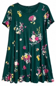 Old Navy Womens Dark Green Floral Short Sleeve Swing Dress - Medium