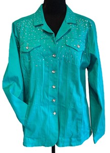 Womens western bedazzdled light teal denim jacket. Size Medium.