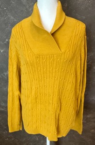 Studio Works-Womens-Mustard Yellow- Cable Knit Pullover Sweater-Shawl Collar-Size 2X