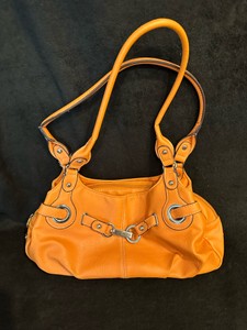 Rosetti Brand-Pebbled Leather-Shoulder Bag-Tangerine Coloring