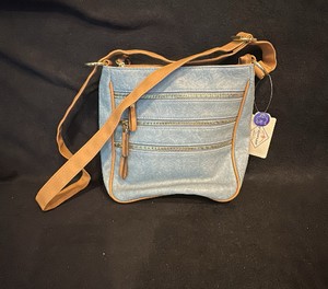 St Johns Bay Brand-NWT-Multi-toned-Light Blue with Tan Accents-Triple Zip Crossbody Bag
