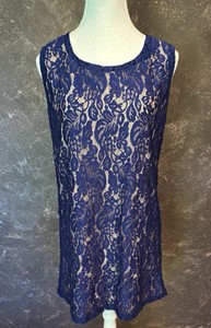 Francescas Collections Brand-Royal Blue-Floral Lace-Sleeveless Shift dress or Tunic with a Nude-Colored Lining-Size Medium