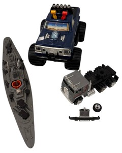 Vintage 1980s Toy Lot Playskool Bigfoot Monster Truck, Schaper Stomper Semi, & Battleship