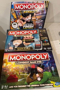 Ultimate Monopoly Trio Board Game Lot  Speed, Ultimate Banking & Longest Game Ever