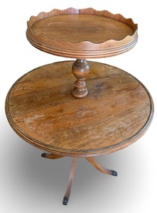 Antique Two-Tier Round Wooden Dumbwaiter Serving Table