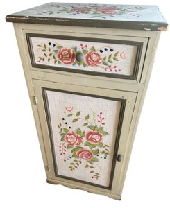 Hand-Painted Floral Wood Accent Cabinet with Drawer