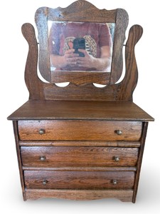 Antique Miniature Oak Jewelry Dresser with Swivel Mirror