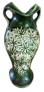 Vintage 1968 McCoy Dark Green Starburst Ceramic Two-Handle Vase