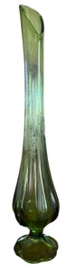 Tall Green Art Glass Bud Vase  Swung Style