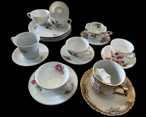 Vintage Floral Teacup & Saucer Assortment  Mixed China Patterns