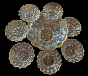 Vintage Pressed Glass Berry Bowl Set  Large Serving Bowl with 7 Small Bowls