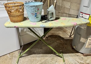 Ironing Board, Electric Iron & Decorative Wastebaskets
