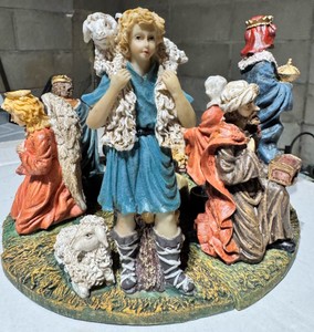 Large Hand-Painted Nativity Figurine Group with Shepherd & Wise Men
