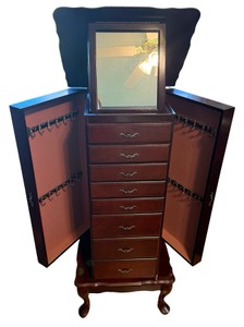 Standing Jewelry Armoire with Mirror & Necklace Storage
