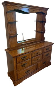 Traditional Wood Dresser with Mirror & Display Shelves