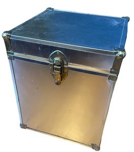Vintage Metal Record  Storage Case with Latch  Industrial Box
