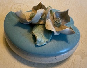 Vintage California Pottery Floral Covered Dish  Trinket Box  Sculpted Flowers