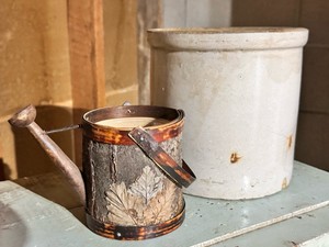 Vintage Stoneware Crock & Rustic Watering Can Decor