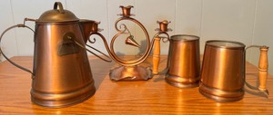 Vintage Copper Kitchen Dcor Lot  Coffee Pot, Mugs & Candle Holder