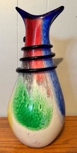 Colorful Hand-Blown Art Glass Vase  Abstract Multicolor Swirl Design