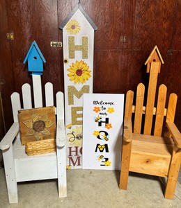 Rustic Farmhouse Porch Dcor Lot  Adirondack Chairs, Birdhouses & Welcome Signs