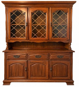 Two-Piece Wood China Hutch with Lattice Glass Doors