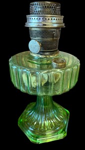 Vintage Aladdin Uranium Glass Oil Lamp with Burner
