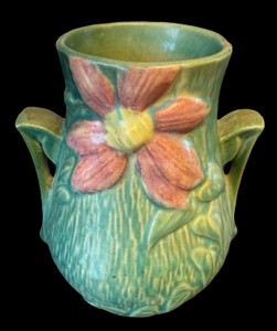 Vintage Roseville Pottery Floral Double-Handle Vase