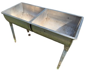 Vintage Double-Basin Galvanized Metal Wash Tub on Stand