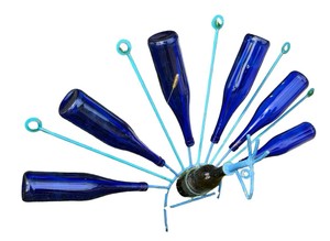 Vintage Cobalt Blue Bottle Peacock  Garden Dcor
