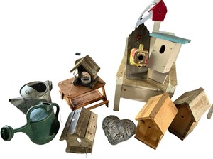 Assorted Birdhouses, Watering Cans & Rustic Garden Dcor Lot