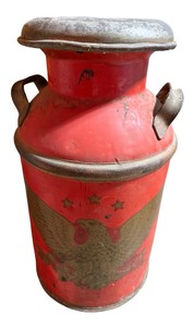 Vintage Painted Metal Milk Can  Eagle & Stars Rustic Farm Dcor