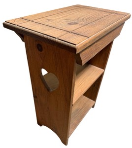 Vintage Wooden Side Table  Magazine Stand with Cutout Detail