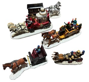 Vintage Christmas Village Horse-Drawn Sleigh & Carriage Figurine Lot