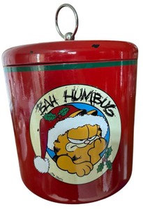 Vintage Garfield Bah Humbug Christmas Metal Tin Canister  Jim Davis