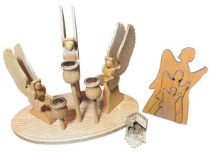 Handcrafted Wooden Angel Candle Holder & Religious Dcor Lot