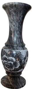 Carved Black Stone Floral Vase  Asian Style Decorative Vase