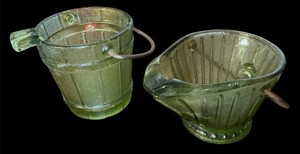 Vintage Green Depression Glass Creamer & Mini Bucket  2 Piece Lot