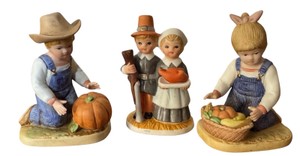 Denim Days Thanksgiving Harvest Figurines  3 Piece Lot