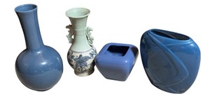Assorted Blue Decorative Vase & Pottery Lot  4 Pieces