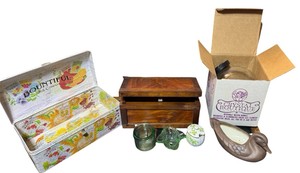 Vintage Decorative Storage Boxes & Collectibles  Crystal Bowl, Wood Box & Duck