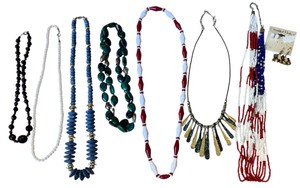 Assorted Beaded & Statement Necklace Lot  Red, White, Blue & Black